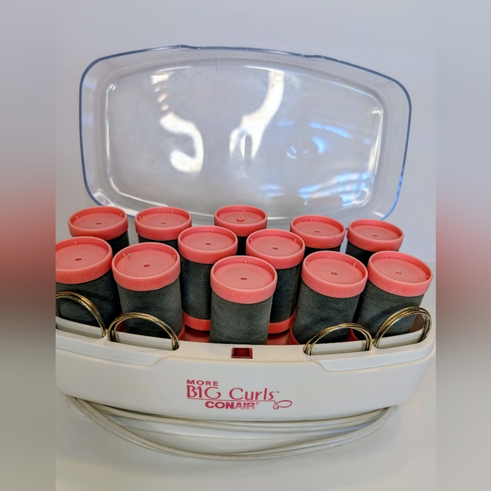 CONAIR More Big Curls 12 Pink Jumbo Hot Rollers Curlers 12 Clips Tested